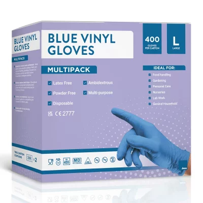 Jena Blue Vinyl Gloves, 400 Gloves, Large